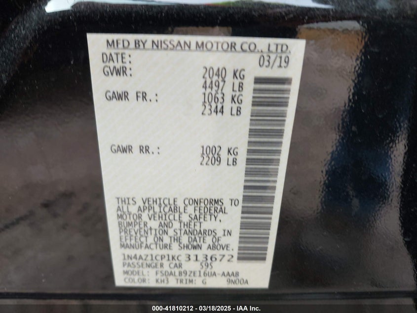 2019 NISSAN LEAF S - 1N4AZ1CP1KC313672