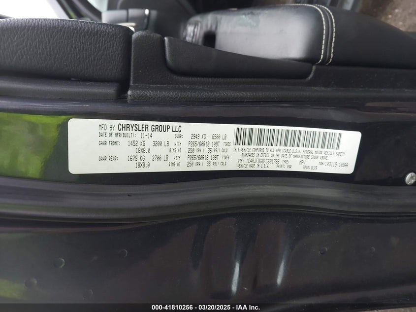 2015 JEEP GRAND CHEROKEE VIN: 1C4RJFBG8FC691786