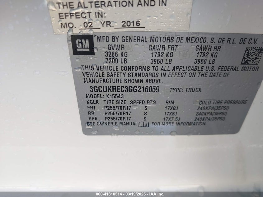 2016 CHEVROLET SILVERADO 1500 1LT - 3GCUKREC3GG216059