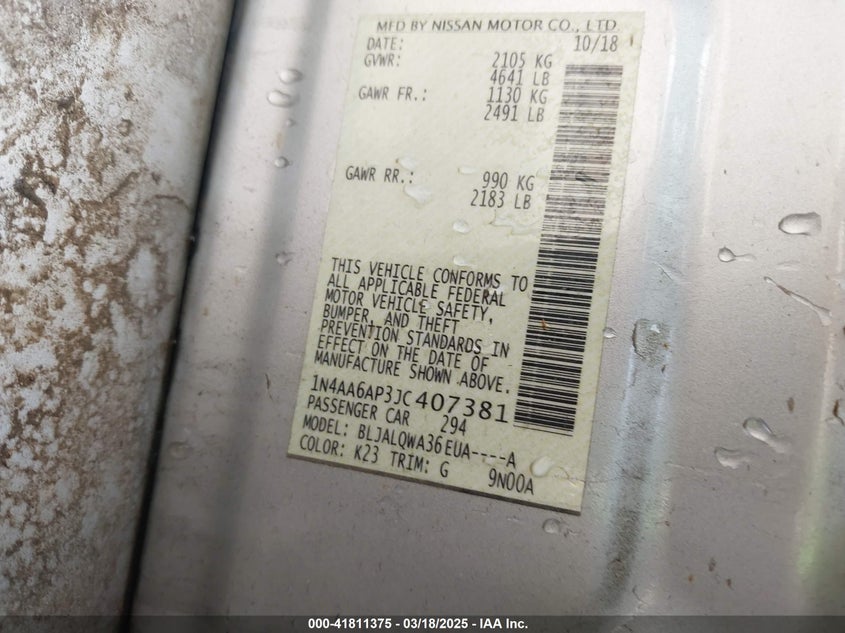 2018 NISSAN MAXIMA 3.5 S - 1N4AA6AP3JC407381