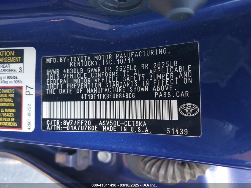 2015 TOYOTA CAMRY SE - 4T1BF1FK8FU884806