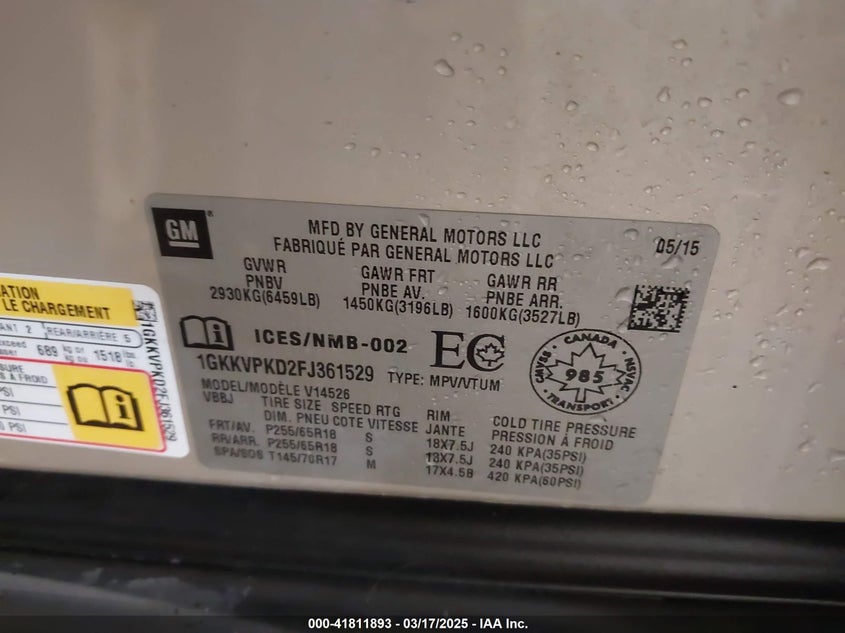 2015 GMC ACADIA SLE-2 - 1GKKVPKD2FJ361529