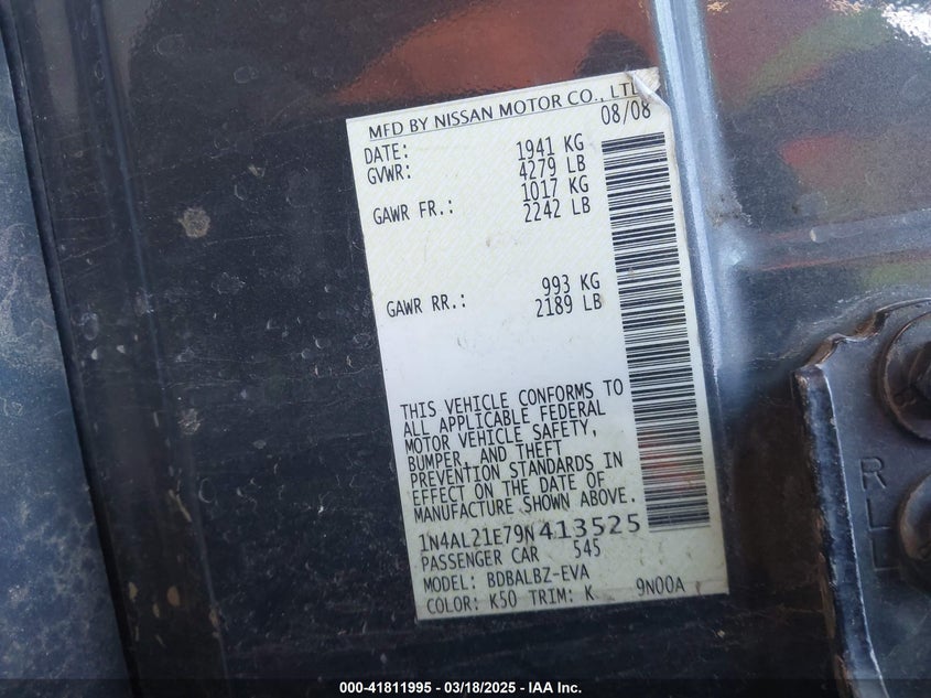 2009 NISSAN ALTIMA VIN: 1N4AL21E79N413525