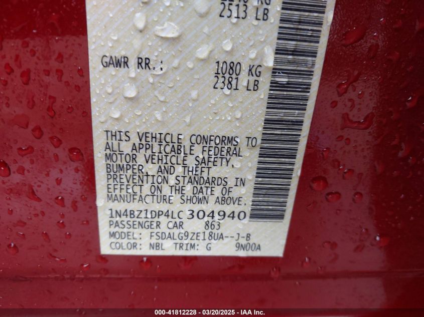 2020 NISSAN LEAF SL PLUS 62 KWH - 1N4BZ1DP4LC304940