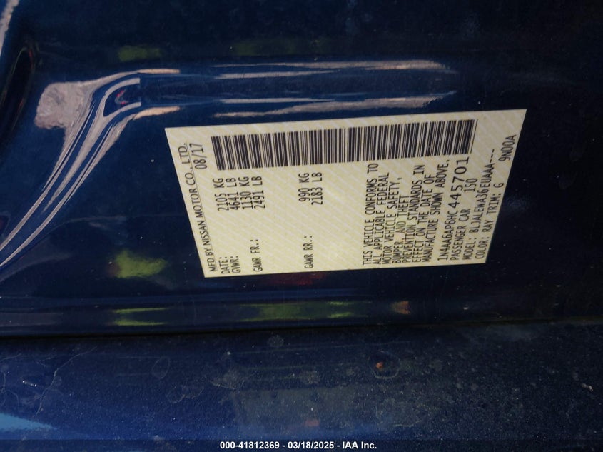 2017 NISSAN MAXIMA VIN: 1N4AA6AP6HC445701