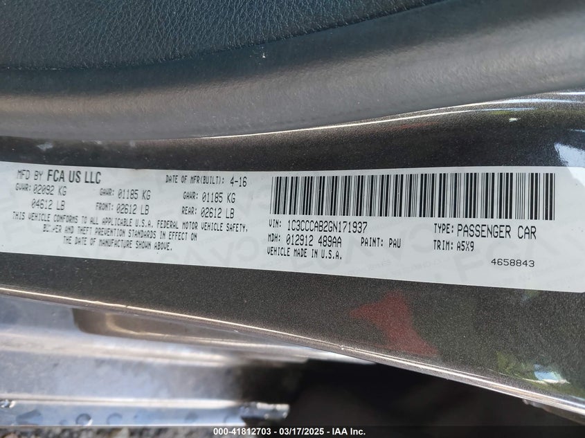 2016 CHRYSLER 200 VIN: 1C3CCCAB2GN171937