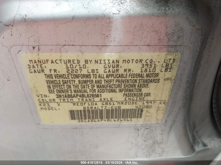 2011 Nissan Sentra 2.0S VIN: 3N1AB6AP4BL626561 Lot: 41812815