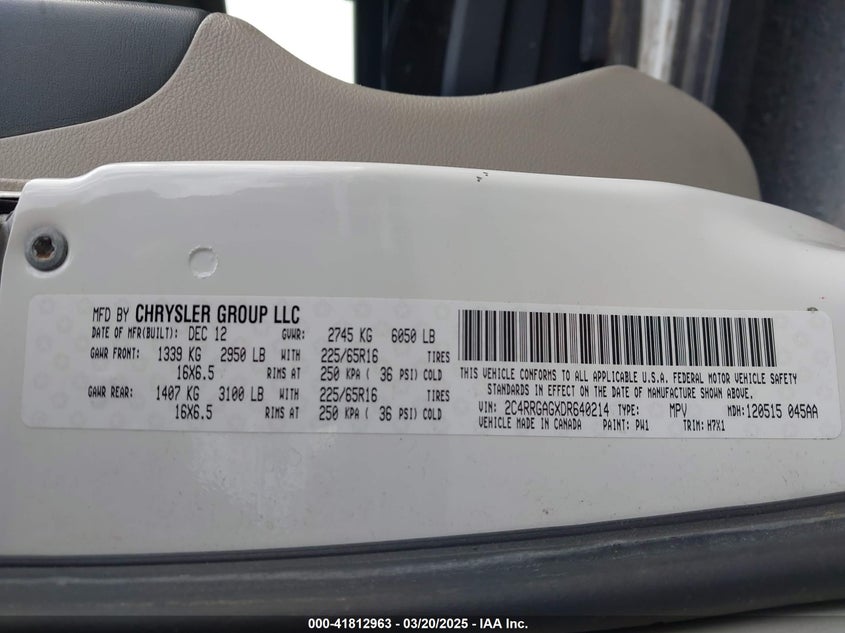 2013 RAM CARGO VIN: 2C4RRGAGXDR640214