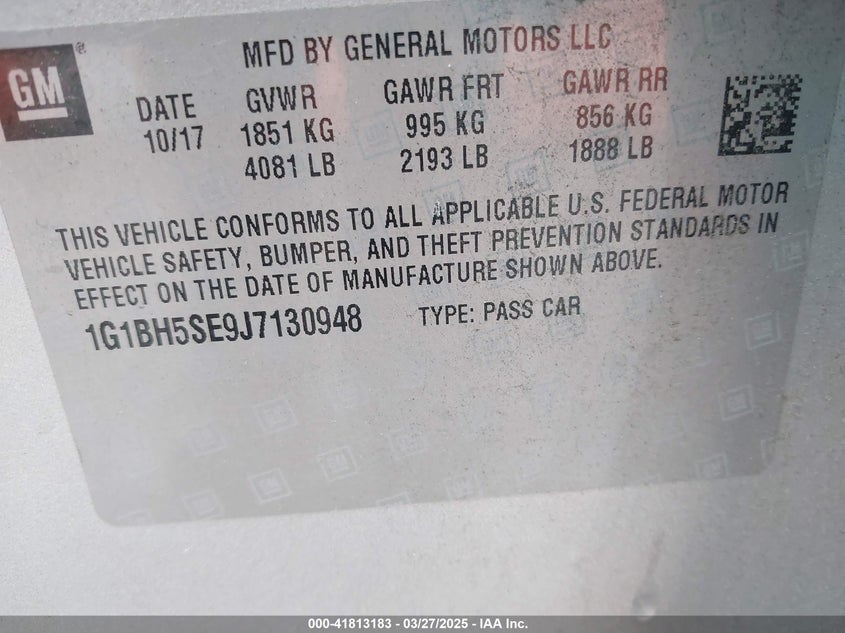 2018 CHEVROLET CRUZE VIN: 1G1BH5SE9J7130948