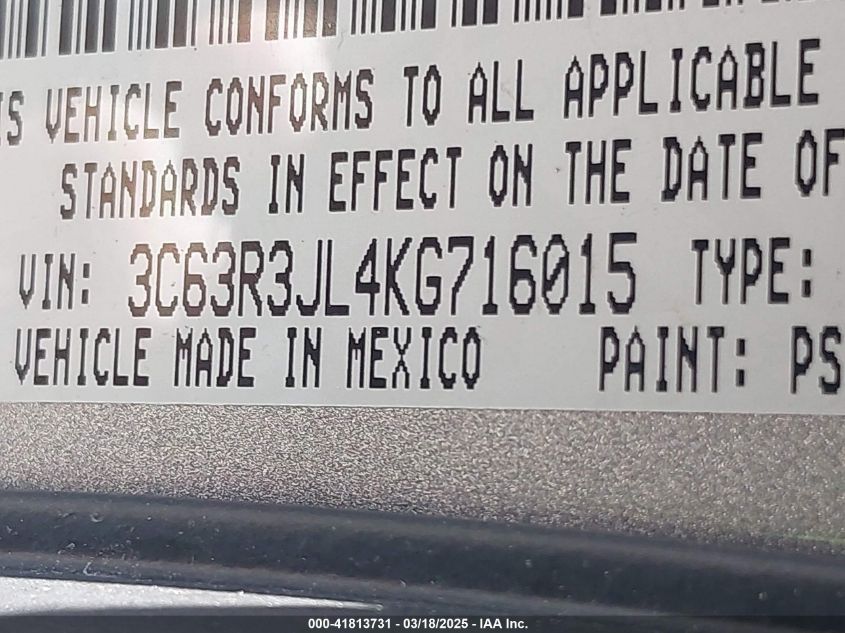 2019 Ram 3500 Laramie 4X4 8' Box VIN: 3C63R3JL4KG716015 Lot: 41813731