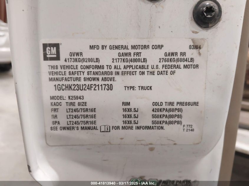 2004 Chevrolet Silverado 2500Hd Ls VIN: 1GCHK23U24F211730 Lot: 41813940