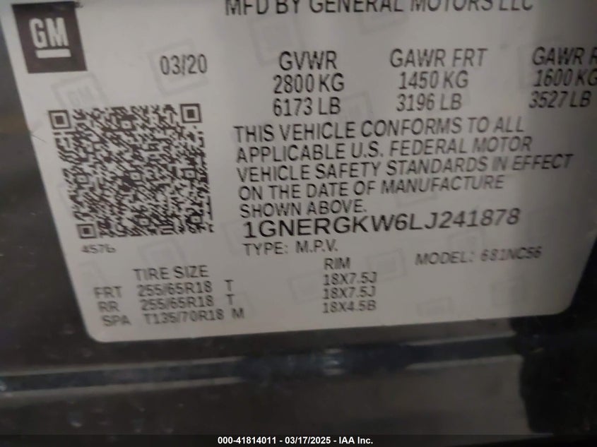 2020 CHEVROLET TRAVERSE FWD LT CLOTH - 1GNERGKW6LJ241878