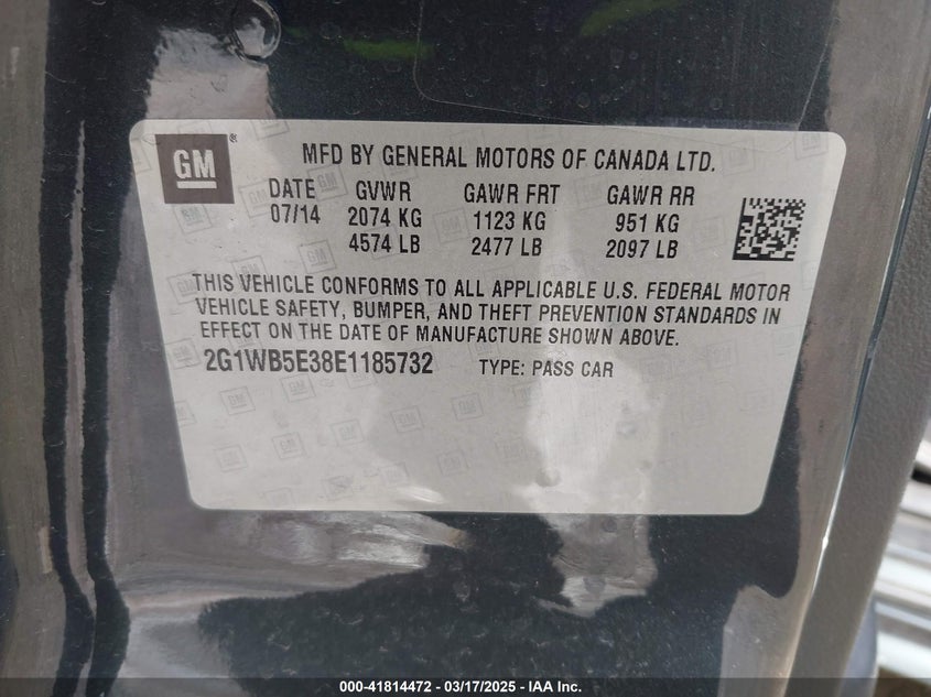 2014 CHEVROLET IMPALA LIMITED VIN: 2G1WB5E38E1185732