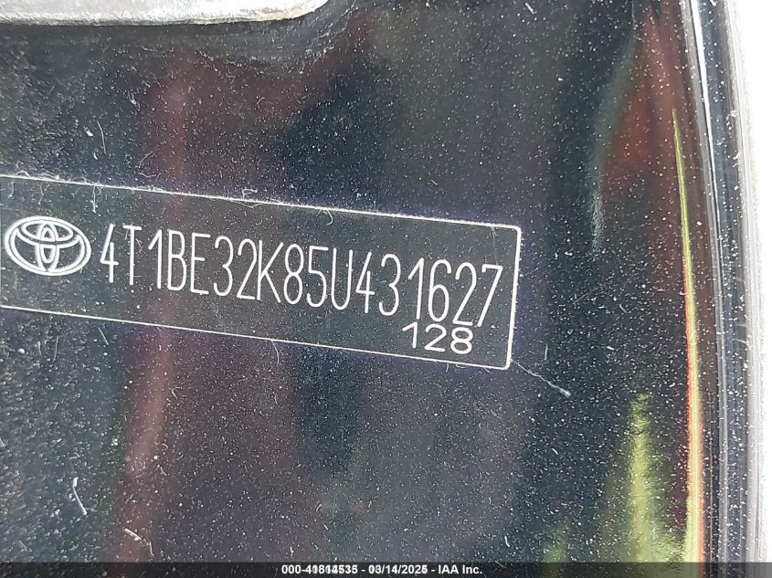 2005 Toyota Camry Le VIN: 4T1BE32K85U431627 Lot: 41814535