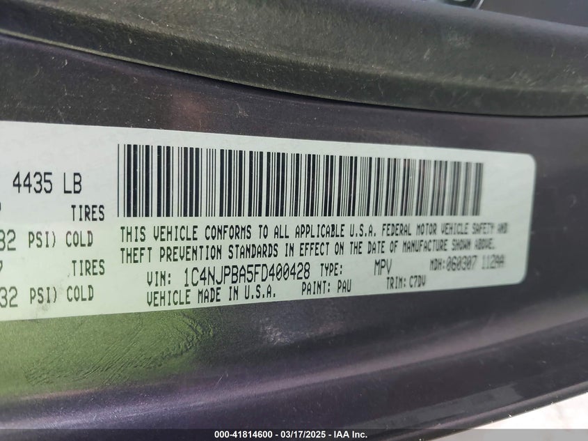 2015 JEEP PATRIOT VIN: 1C4NJPBA5FD400428