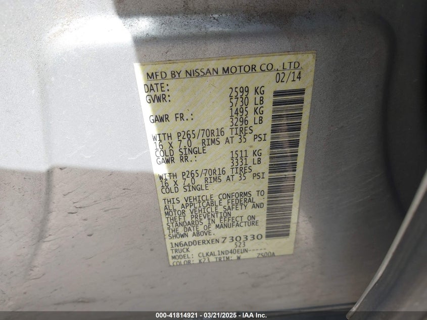 2014 NISSAN FRONTIER S - 1N6AD0ERXEN730330