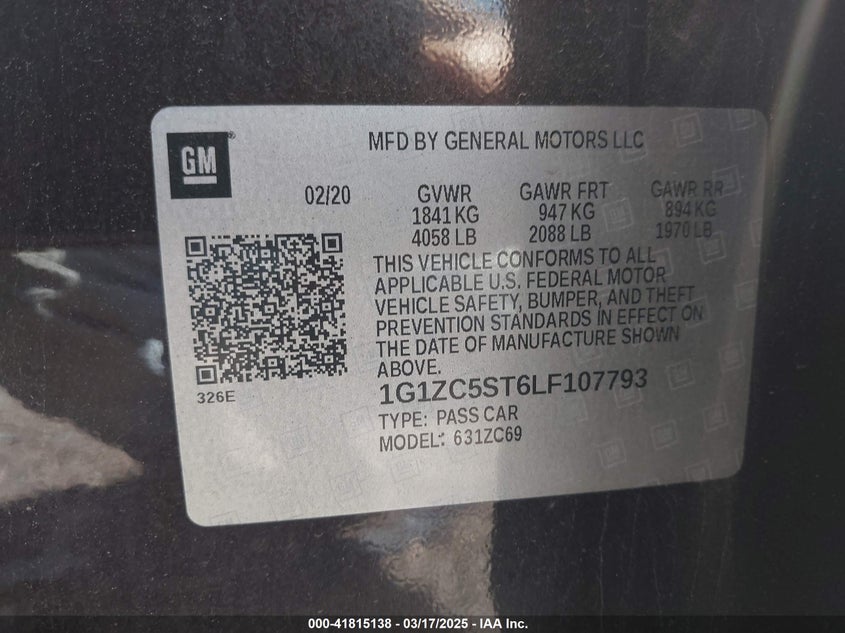 2020 CHEVROLET MALIBU FWD 1FL - 1G1ZC5ST6LF107793