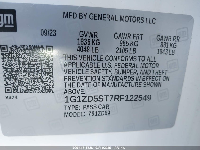 2024 CHEVROLET MALIBU VIN: 1G1ZD5ST7RF122549