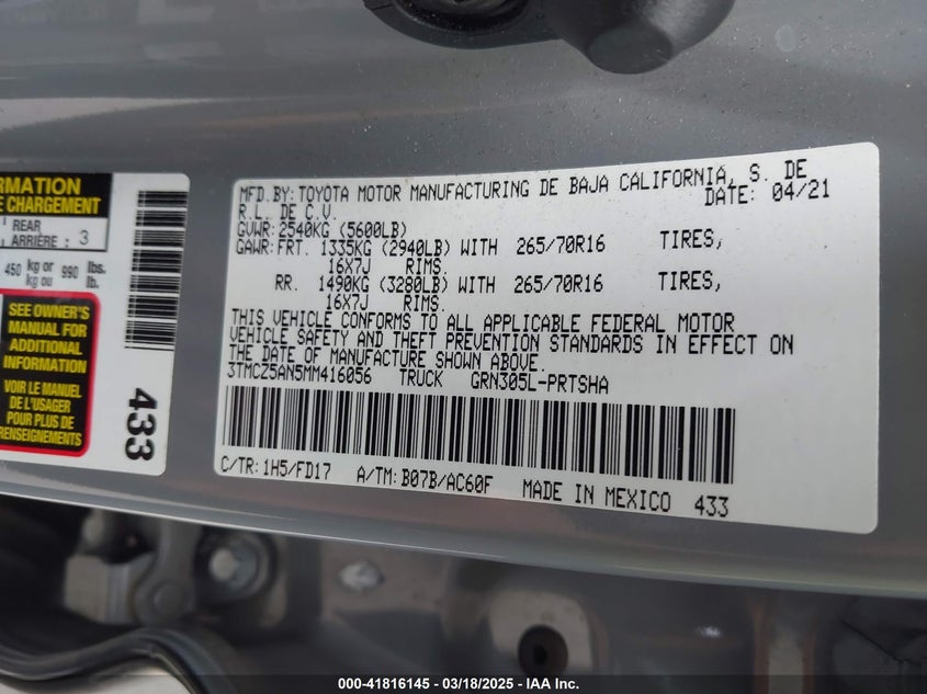 2021 TOYOTA TACOMA SR V6 - 3TMCZ5AN5MM416056