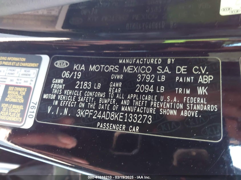 2019 KIA FORTE LXS - 3KPF24AD8KE133273