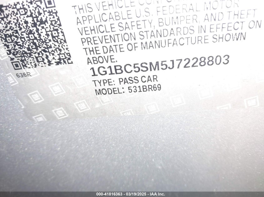 2018 CHEVROLET CRUZE VIN: 1G1BC5SM5J7228803