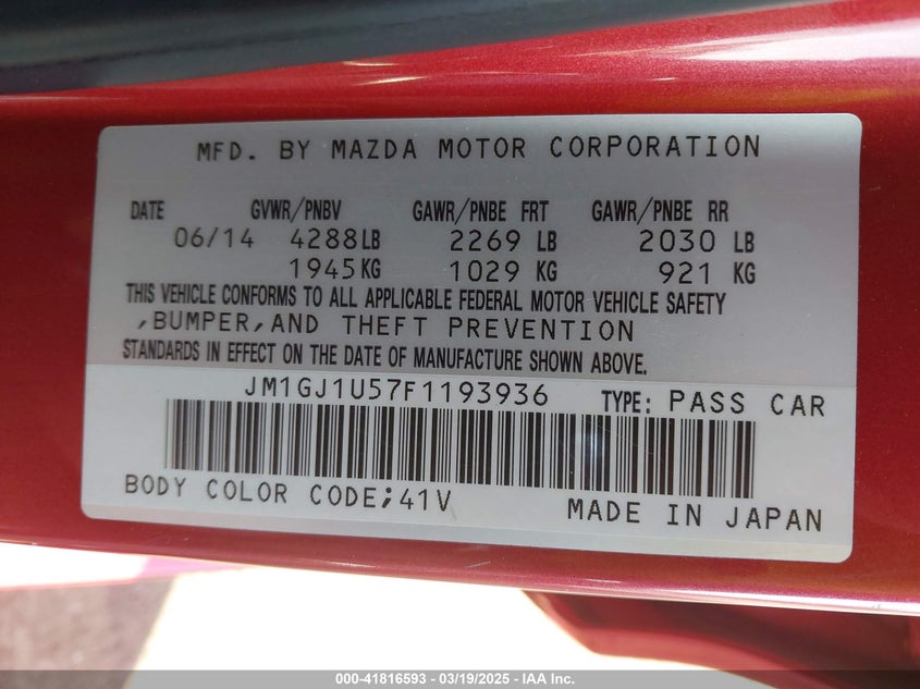 2015 MAZDA MAZDA6 I SPORT - JM1GJ1U57F1193936