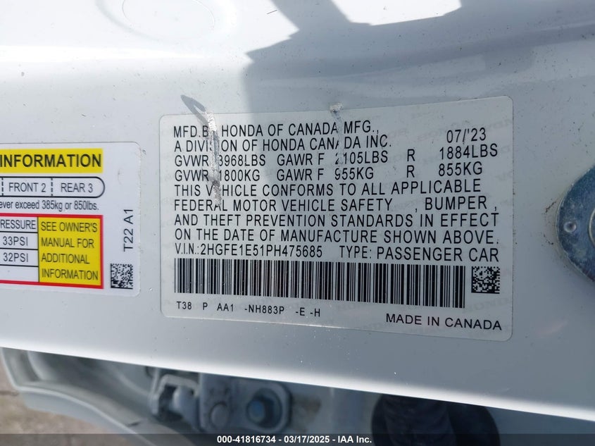 2023 HONDA CIVIC SI SEDAN - 2HGFE1E51PH475685