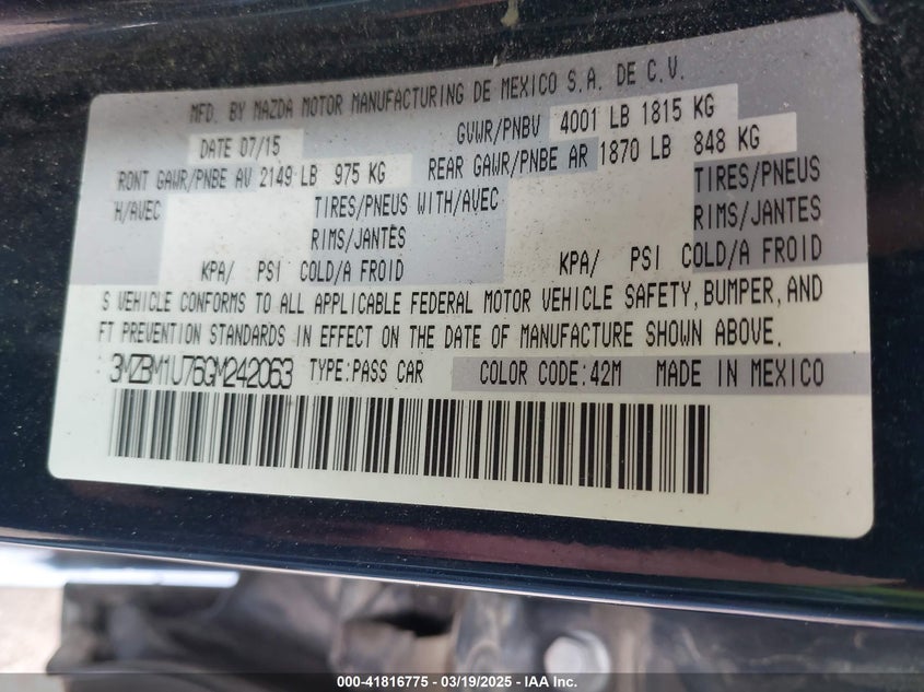 2016 MAZDA MAZDA3 I SPORT - 3MZBM1U76GM242063