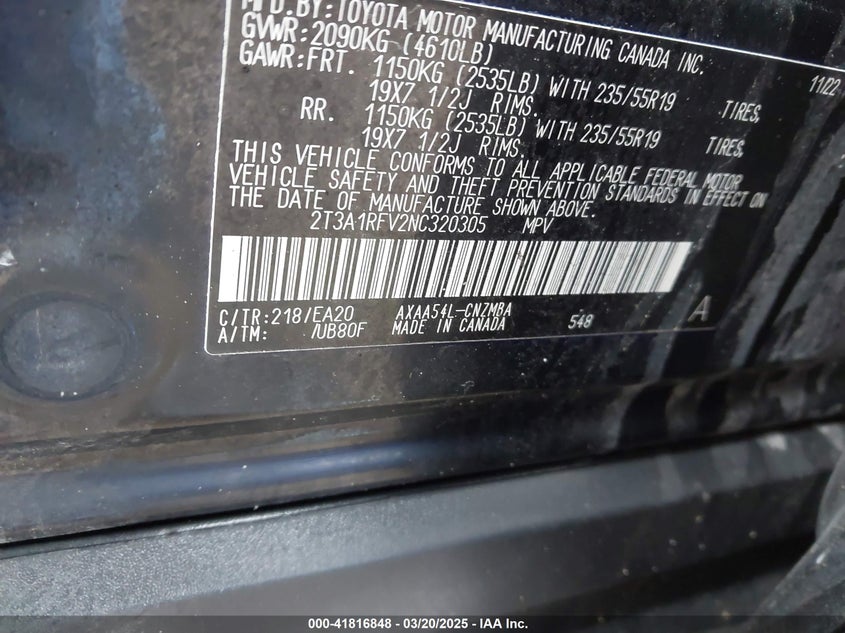 2022 TOYOTA RAV4 XLE PREMIUM - 2T3A1RFV2NC320305