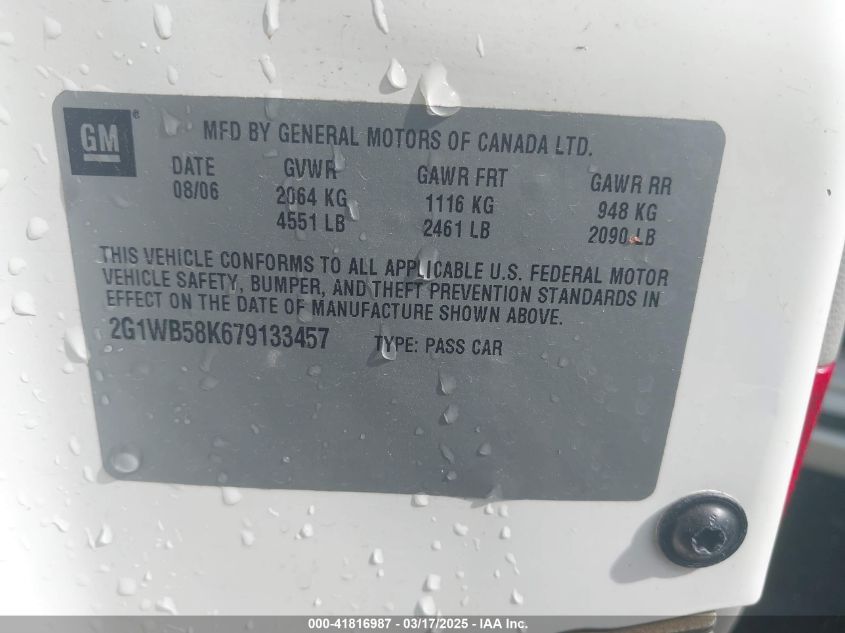 2007 Chevrolet Impala Ls VIN: 2G1WB58K679133457 Lot: 41816987