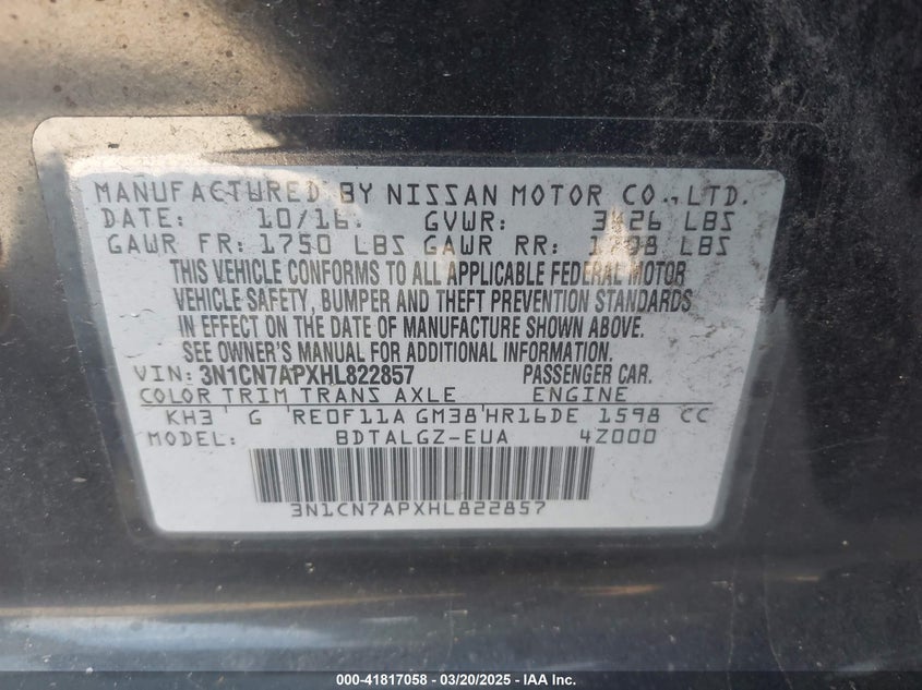 2017 NISSAN VERSA 1.6 SL - 3N1CN7APXHL822857