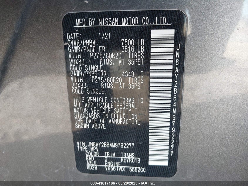 2021 NISSAN ARMADA SL 4WD - JN8AY2BB4M9792277