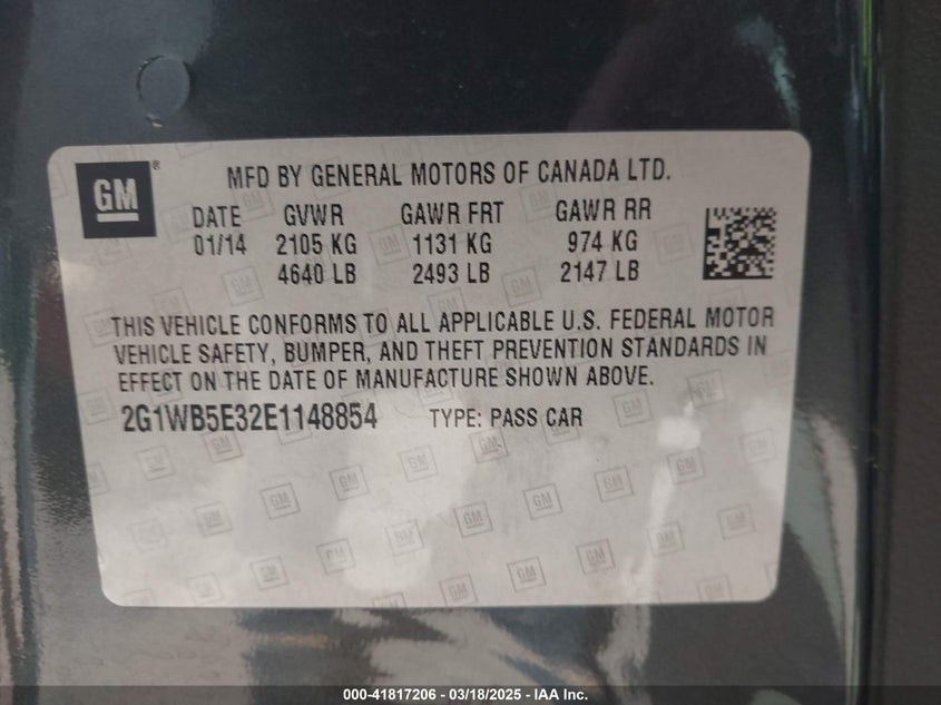 2014 CHEVROLET IMPALA LIMITED LT - 2G1WB5E32E1148854