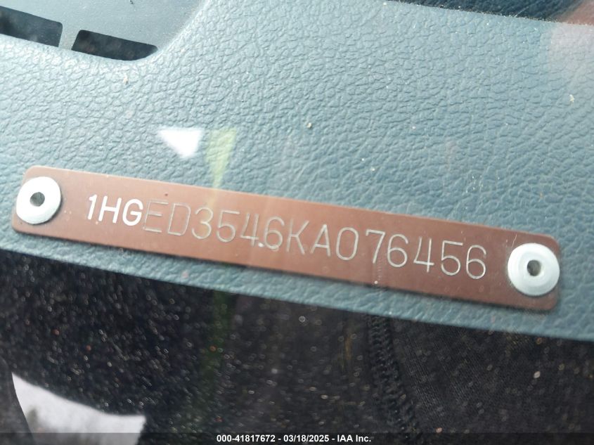 1989 Honda Civic Dx VIN: 1HGED3546KA076456 Lot: 41817672