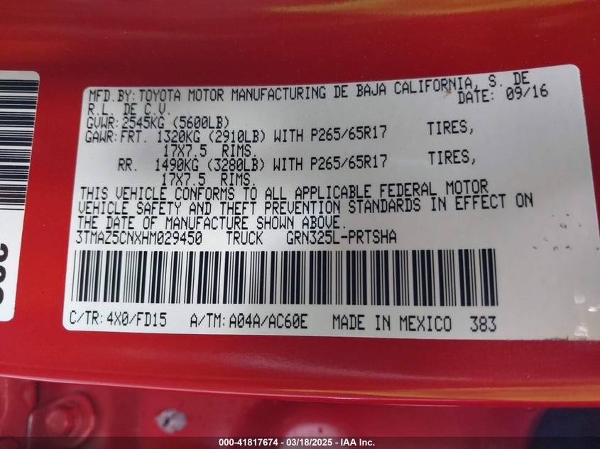 2017 TOYOTA TACOMA TRD SPORT - 3TMAZ5CNXHM029450