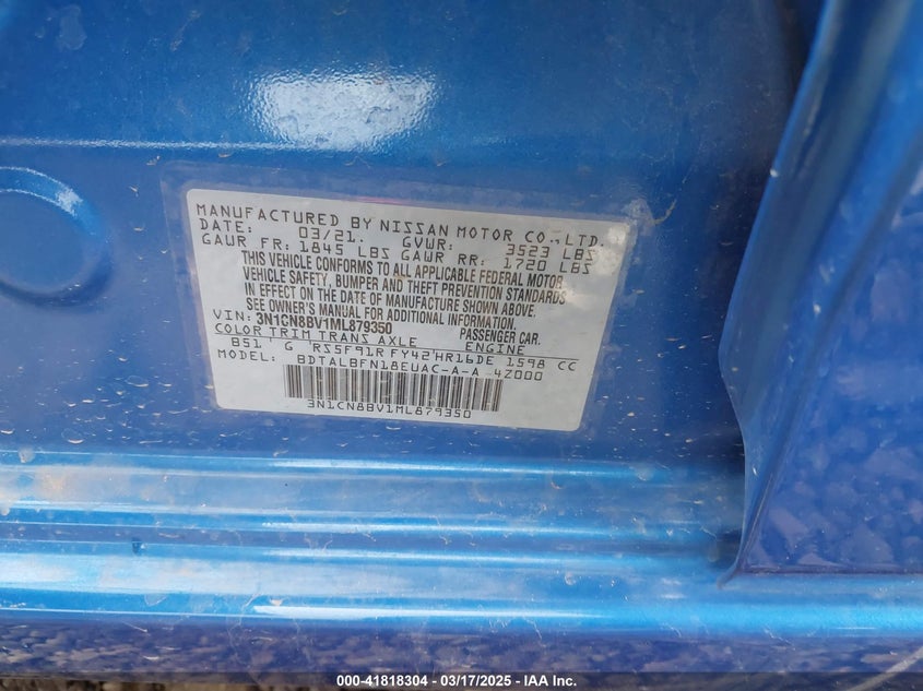 2021 NISSAN VERSA VIN: 3N1CN8BV1ML879350