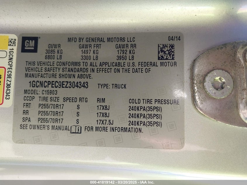 2014 CHEVROLET SILVERADO 1500 WORK TRUCK 2WT - 1GCNCPEC9EZ304343