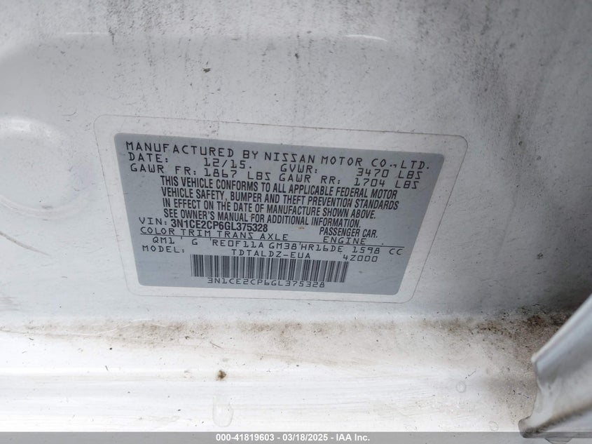 2016 NISSAN VERSA NOTE VIN: 3N1CE2CP6GL375328