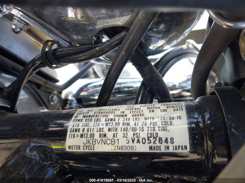 1997 Kawasaki Vn800 B VIN: JKBVNCB15VA052648 Lot: 41819867