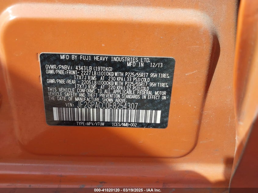 2014 SUBARU XV CROSSTREK 2.0I PREMIUM - JF2GPACC0E8254307