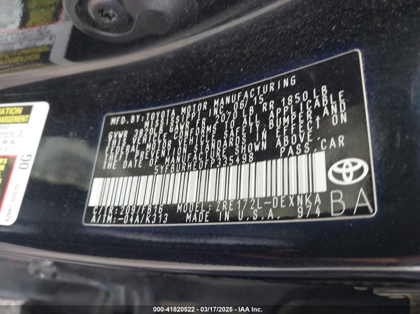 2015 TOYOTA COROLLA LE - 5YFBURHE0FP335498