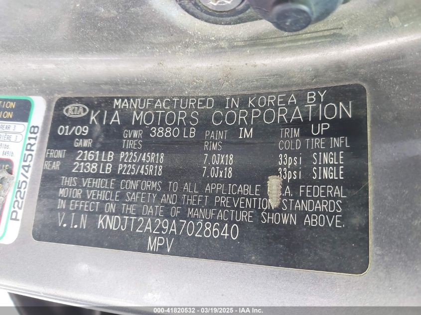 2010 Kia Soul ! VIN: KNDJT2A29A7028640 Lot: 41820532