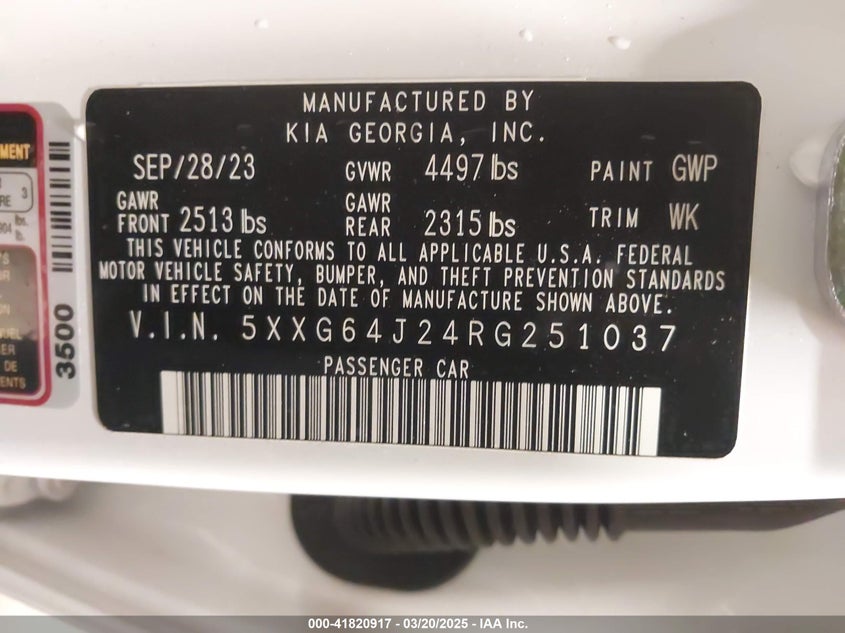 2024 KIA K5 VIN: 5XXG64J24RG251037