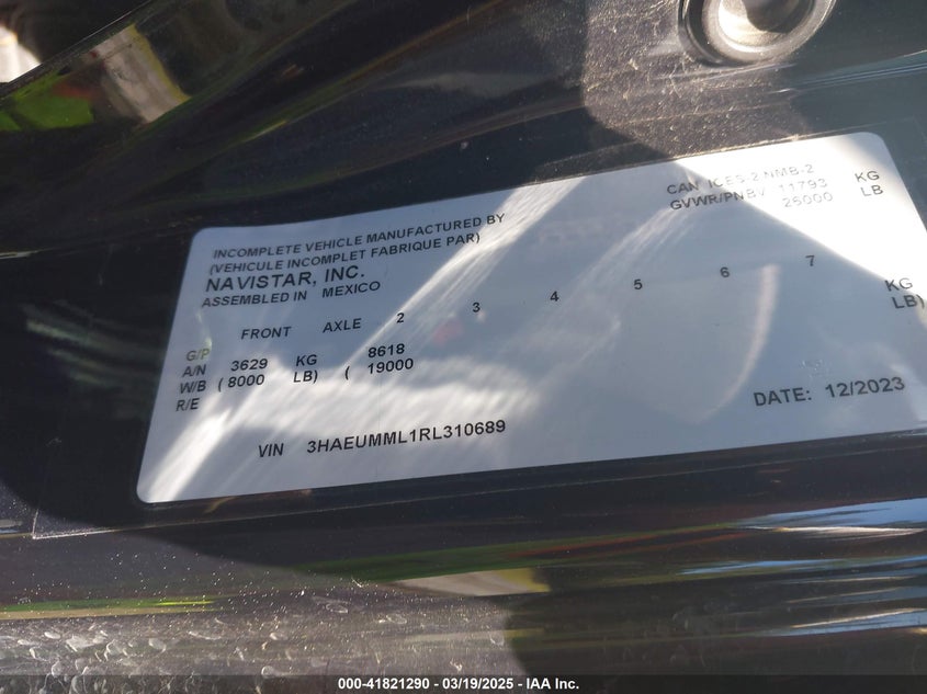 2024 International Mv VIN: 3HAEUMML1RL310689 Lot: 41821290