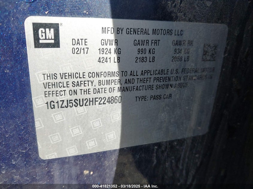 2017 CHEVROLET MALIBU HYBRID - 1G1ZJ5SU2HF224860