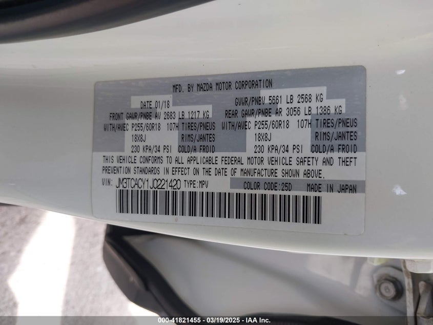 2018 MAZDA CX-9 TOURING - JM3TCACY1J0221420