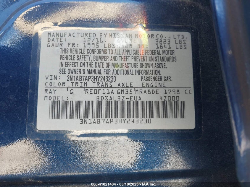 2017 NISSAN SENTRA S - 3N1AB7AP3HY243230