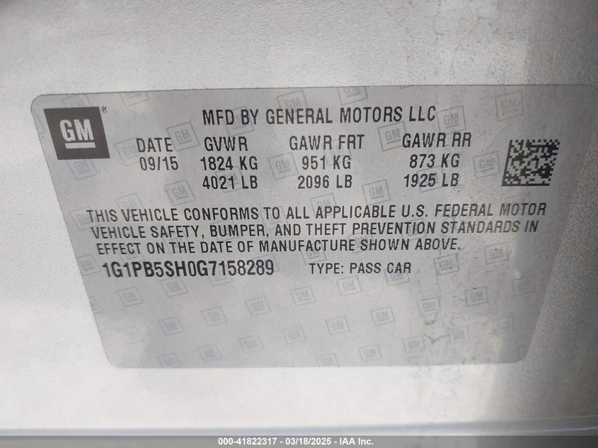 2016 CHEVROLET CRUZE LIMITED VIN: 1G1PB5SH0G7158289