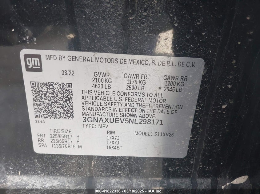 2022 CHEVROLET EQUINOX AWD LT - 3GNAXUEV5NL298171