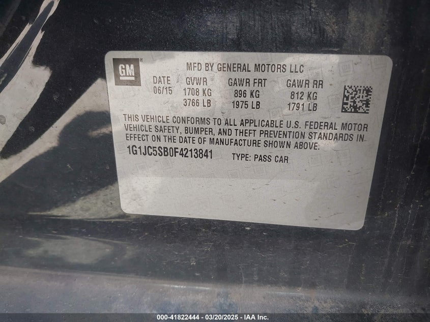 2015 CHEVROLET SONIC LT AUTO - 1G1JC5SB0F4213841